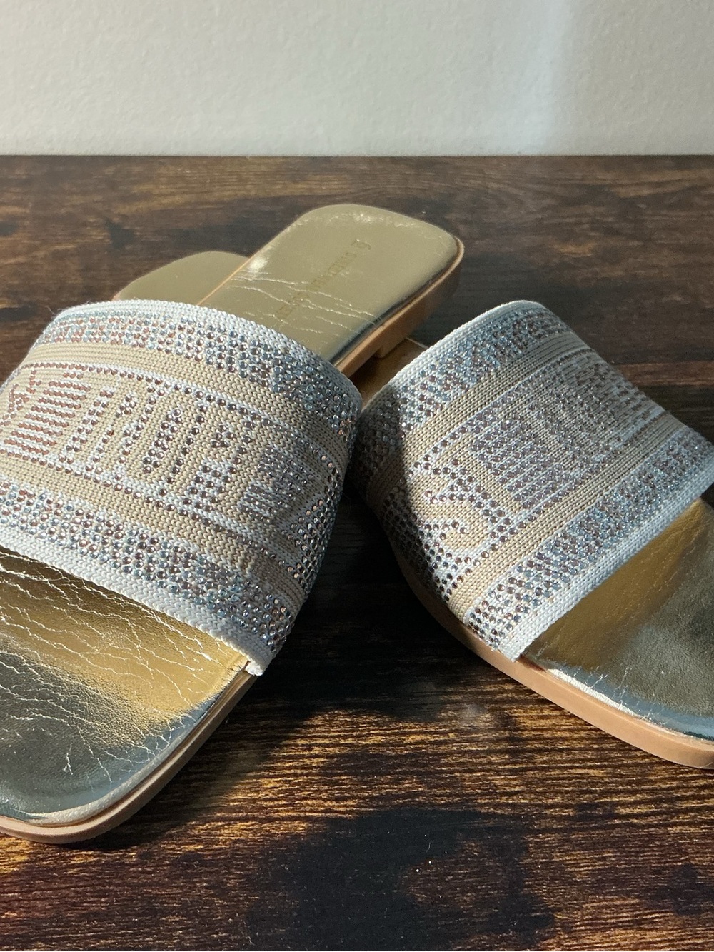 Streetwear Society Gold & Beige Crystal Slide Mules